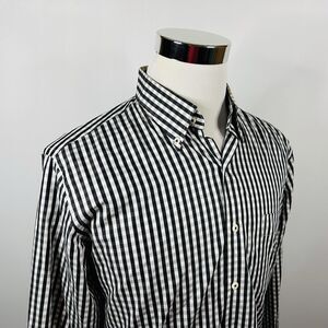 Peter Millar Medium Weekender Finish Shirt Black Gray Plaid 100% Cotton Casual